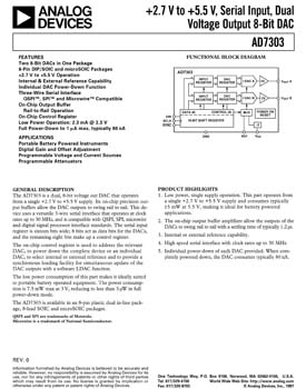 AD7303. +2.7 V to +5.5 V, Serial Input, Dual Voltage Output 8-Bit DAC