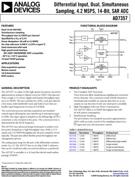 AD7357. Differential Input, Dual, Simultaneous Sampling, 4.25 MSPS, 14-Bit, SAR ADC