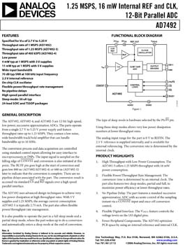 AD7492. 1MSPS, 4mW Internal Ref & Clk, 12-Bit Parallel ADC