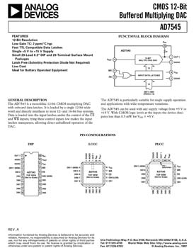 AD7545. CMOS 12-Bit Buffered Multiplying DAC With Onboard Data Latches