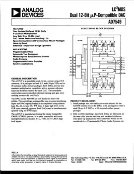 AD7549. 12-Bit, Dual, Multiplying, Iout D/A Converter