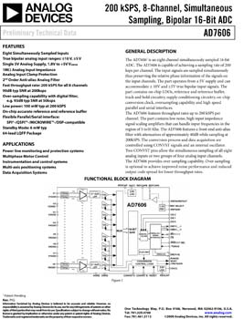 AD7606. 200 kSPS, 8-Channel, Simultaneous Sampling, Bipolar 16-Bit ADC
