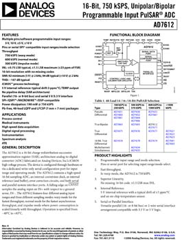 AD7612. 16-Bit, 750 kSPS, Unipolar/Bipolar Programmable Input PulSAR(r) ADC
