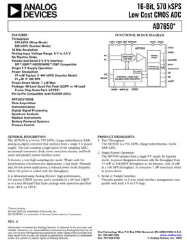 AD7650. 16-Bit, 570 kSPS, Unipolar CMOS Successive Approximation ADC
