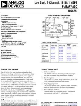 AD7655. Low Cost, 4-Channel, 1 MSPS 16-Bit PulSAR(r) A/D Converter
