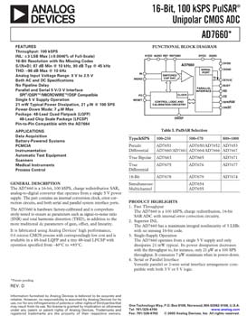 AD7660. 16-Bit 100 kSPS CMOS Successive Approximation PulSAR(r) ADC with No Missing Codes