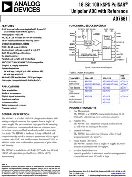 AD7661. 16-Bit, 100 kSPS PulSAR(r) Unipolar ADC with Ref