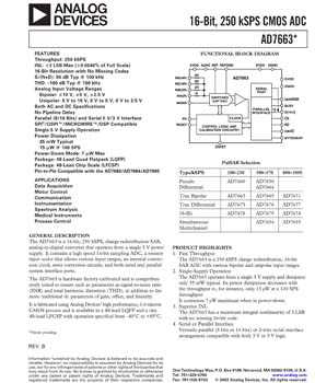 AD7663. 16-Bit Bipolar 250 kSPS PulSAR(r) CMOS ADC