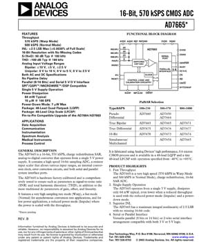 AD7665. 16-Bit 570 kSPS Bipolar PulSAR(r) ADC