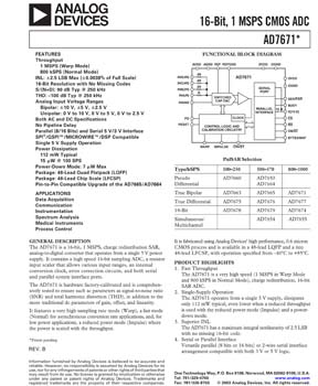 AD7671. 16-Bit 1 MSPS Bipolar PulSAR(r) ADC