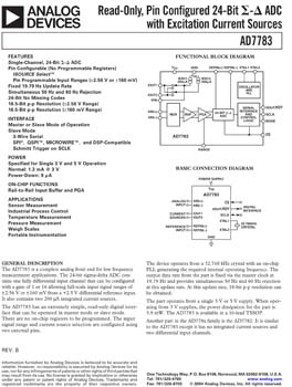 AD7783. Single-Channel, Read-Only, Pin-Configured, 24-bit Sigma-Delta A/D Converter with Switchable Current Sources