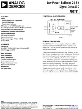 AD7791. 24-Bit, Single-Channel, Ultra Low Power, Sigma Delta A/D Converter