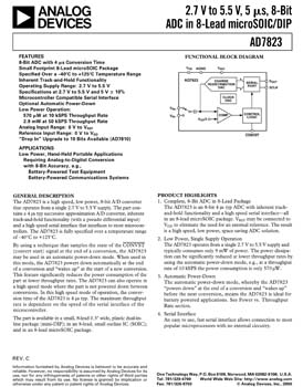 AD7823. 2.7 V to 5.5 V, 4.5 ms, 8-Bit ADC in 8-Lead microSOIC/DIP