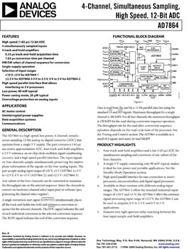 AD7864. High Speed, Low Power, 4-channel Simultaneous Sampling, 12-Bit ADC