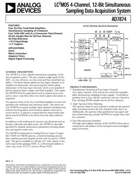 AD7874. 4-channel Simultaneous Sampling, 12-Bit Data Acquisition System