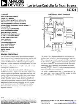 AD7879. Low Voltage Controller for Touch Screens