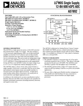 AD7892. True Bipolar Input, Single Supply, Parallel, 12-Bit 600 kSPS ADC