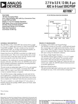 AD7896. 2.7 V to 5.5 V, 12-Bit, 8 µs ADC in 8-Pin SO/DIP