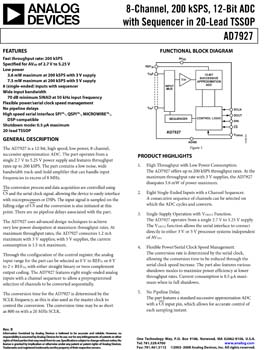 AD7927. 8-Channel, 200 kSPS, 12-Bit ADC with Sequencer in 20-Lead TSSOP