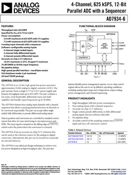 AD7934-6. 4-Channel, 625 kSPS, 12-Bit Parallel ADC with a Sequencer