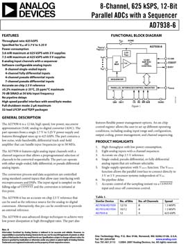 AD7938-6. 8-Channel, 625 kSPS, 12-Bit Parallel ADCs with a Sequencer