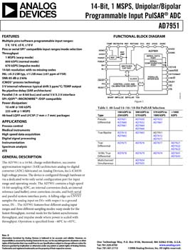 AD7951. 14-Bit, 1 MSPS, Unipolar/Bipolar Programmable Input PulSAR(r) ADC