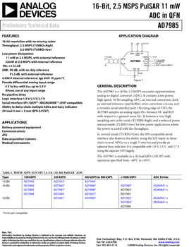 AD7985. 16-Bit, 2.5 MSPS PulSAR 11 mW ADC in QFN