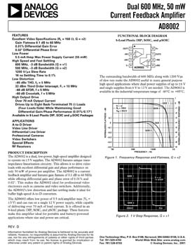 AD8002. Dual 600 MHz, 50 mW Current Feedback Amplifier