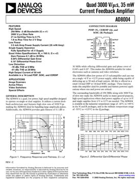 AD8004. Quad 3000 V/µs, 35mW Current Feedback Amplifier