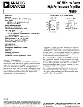 AD8014. 400 MHz, Low Power, High Performance Amplifier
