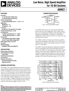 AD8021. Low Noise, High Speed Amplifier for 16-Bit Systems