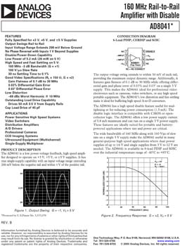 AD8041. 160 MHz Rail-to-Rail Amplifier with Disable