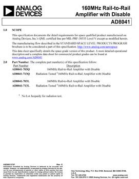 AD8041S. Aerospace 160 MHz Rail-to-Rail Amplifier with Disable