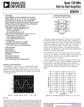 AD8044. Quad 150 MHz Rail-to-Rail Amplifier