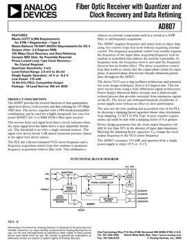 AD807. 155 Mbps, Low Power, Post-Amp/Clock and Data Recovery IC