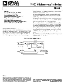 AD809. 155 MHz Frequency Synthesizer