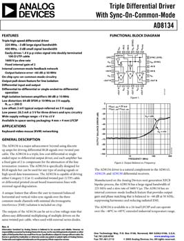AD8134. Triple Differential Driver With Sync-On-Common-Mode