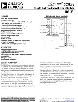 AD8153. Single-Lane 3.2G 2:1 Mux / 1:2 Demux Switch with Input Equalization and Output Pre-Emphasis