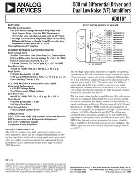 AD816. 500mA Differential Driver and Dual Low Noise Amplifier for the AD20msp910 chipset