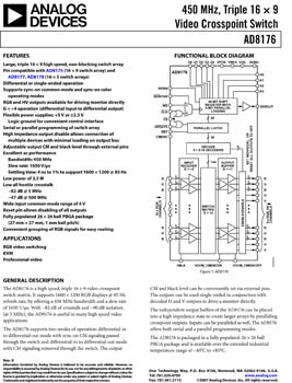 AD8176. 450 MHz, Triple 16 x 9 Video Crosspoint Switch