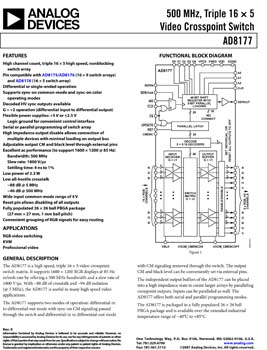AD8177. 500 MHz, Triple 16 x 5 Video Crosspoint Switch