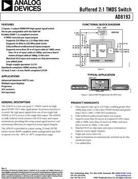 AD8193. Buffered 2:1 TMDS Switch