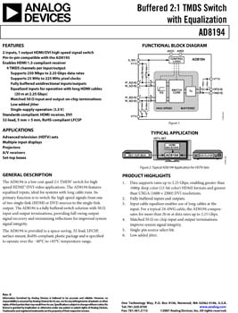 AD8194. Buffered 2:1 TMDS Switch with Equalization