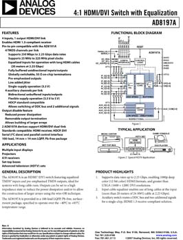 AD8197A. 4:1 HDMI/DVI Switch with Equalization