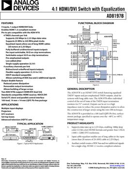 AD8197B. 4:1 HDMI/DVI Switch with Equalization