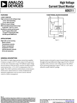 AD8211. High Voltage Current Shunt Monitor