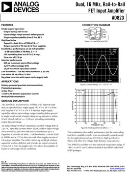 AD823. Dual, 16 MHz, Rail-to-Rail FET Input Amplifier 