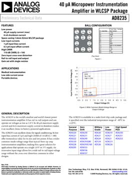 AD8235. 40µA Micropower Instrumentation Amplifier in WLCSP Package