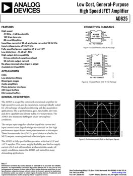 AD825. Low Cost, General-Purpose High Speed JFET Amplifier