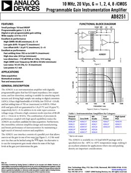 AD8251. 10 MHz, 20 V/µs, G = 1, 2, 4, 8 iCMOS(r) Programmable Gain Instrumentation Amplifier